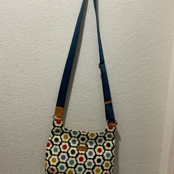 Brighton Newberry Crossbody Bag Flowers Discontinued Adjustable Strap Blue ivory - Picture 15 of 15